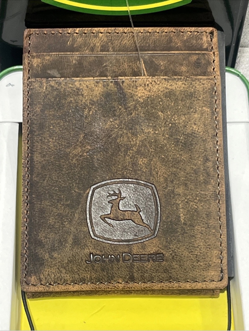 John Deere Men's Brown Magnetic Bifold Folding Wallet Logo Holds Credit Cards